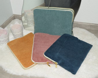 Housse de protection pour tablette ou ordinateur en velours cotelé personnalisable, pochette iPad, fait main en France, cadeau anniversaire