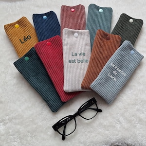 Etui à lunettes en velours côtelé personnalisé, pochette lunettes, fait main, cadeau fête des mères