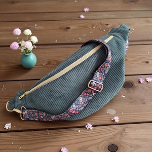 Pink corduroy fanny bag, women&#39;s handbag, handmade in France, gift for her