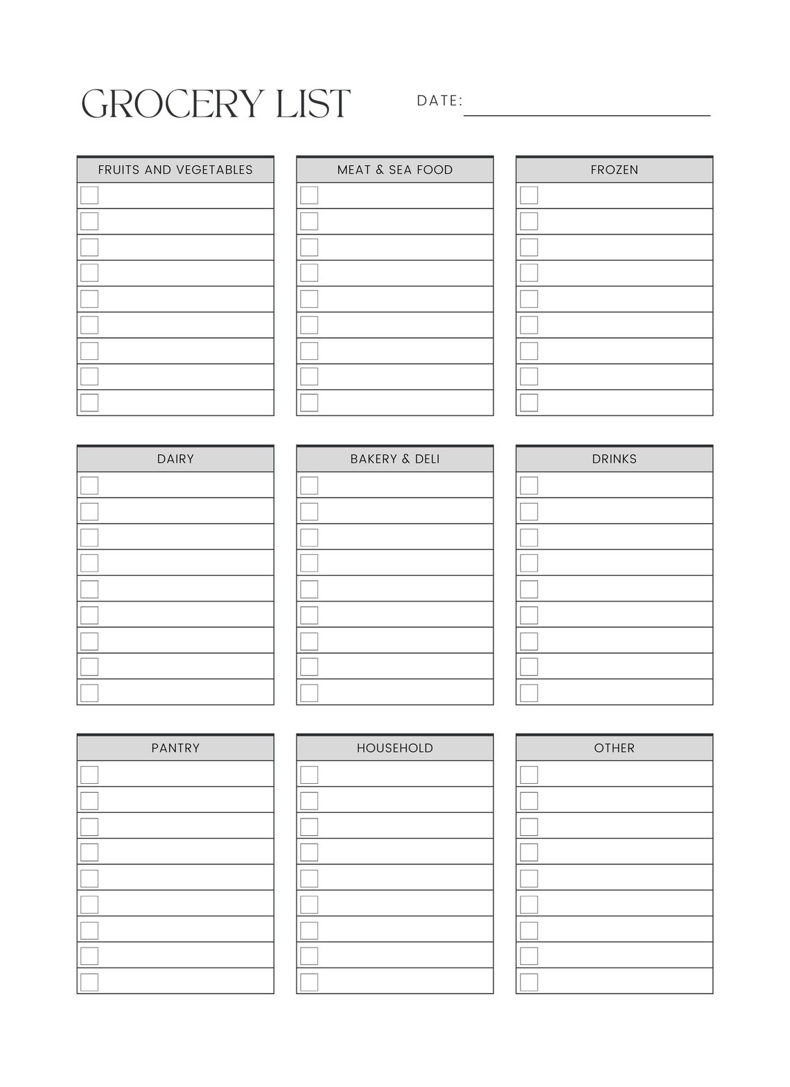 Streamlined Grocery List Printable Minimalist Shopping Checklist ...