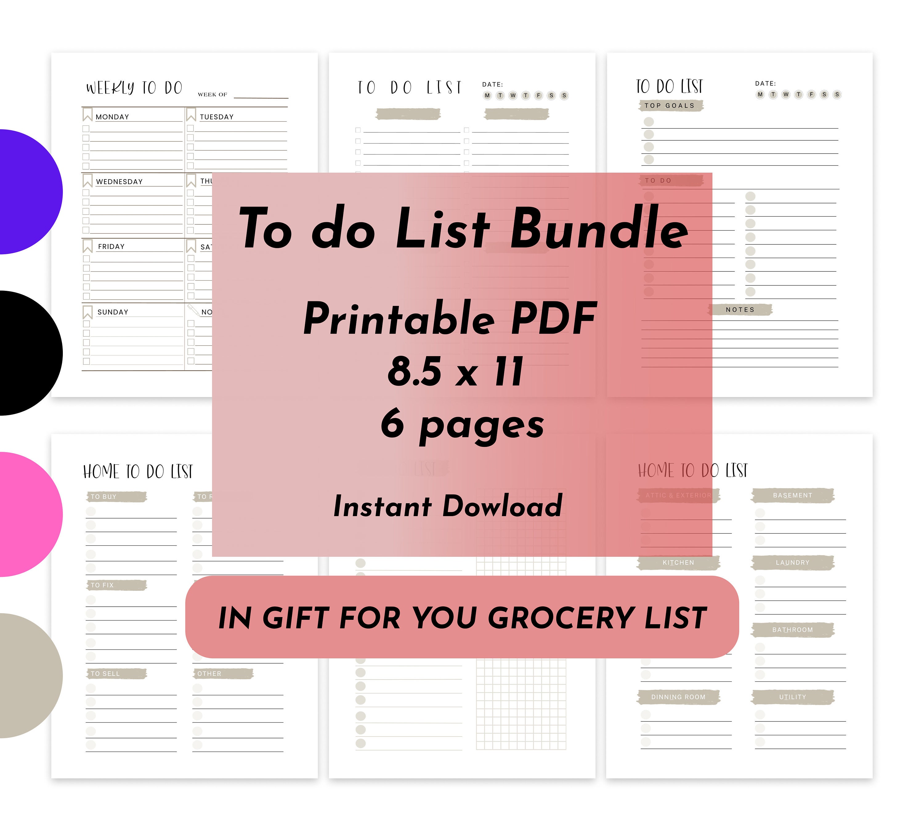 To Do List Bundle To Do List Printable Productivity Planner Etsy