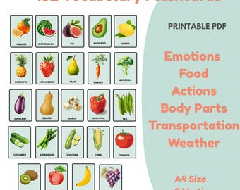 Printable Flashcards for Kids – Montessori-Inspired Vocabulary Cards (A4 PDF)
