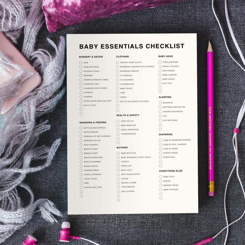 Baby Essentials Checklist Printable, Nursery Checklist, Newborn Checklist, Baby Registry ...