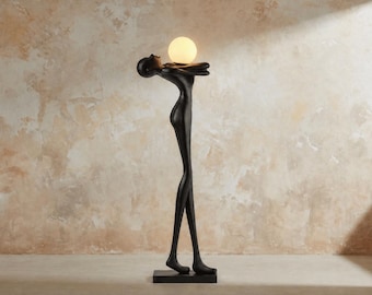 Sculptural Resin Floor Lamp – Black Human Form Art Light, Form art light, Human Statue floor lamp, Modern Matt black Floor Sculpture