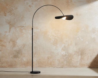 Modern Arc Floor Lamp, Black Marble Base, Minimalist Contemporary Standing Light