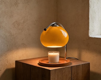 Bauhaus Candle Warmer Lamp, Modern Amber Glass Shade, Flameless Aromatherapy Light