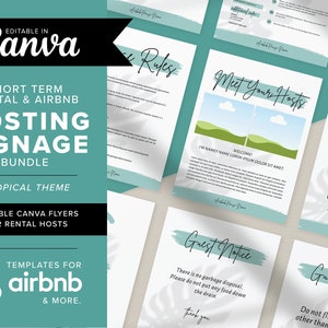 Tropical Theme Airbnb Sign Bundle Template | Airbnb Signage Signs For Rental Home  | Wifi Sign | Check Out List | Airbnb Host