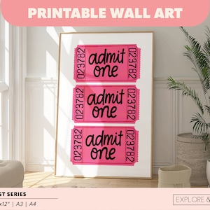 Printable Art Admit One Kitsch Illustrated Art Print | AirBnb Host Wall Art | Instant Access Download JPGs | Retro Wall Art