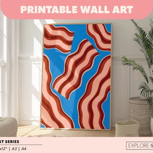 Printable Art Bacon Kitchen Illustrated Art Print | AirBnb Host Wall Art | Instant Access Download JPGs | Retro Wall Art