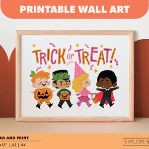 Printable Art Trick or Treat Kids Costume Illustrated Art Print | AirBnb Host Wall Art | Instant Access Download JPG