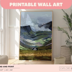 Printable Art Iceland V3 Dark Moody Illustrated Art Print | AirBnb Host Wall Art | Instant Access Download JPG | Retro Wall Art