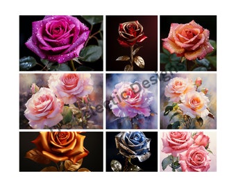 Blooming Elegance - Digital Rose Artwork  44 PNG images in 300 DPI