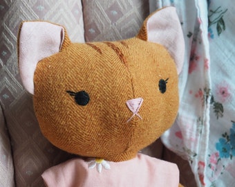 HANDMADE Cat Doll 14” | Linen Style Stuffed Animal | Great for Girls, Boys Birthday Christmas, Switch Witch