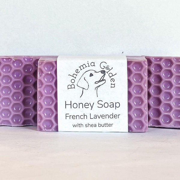 French Lavender Honey Soap with Shea Butter, Natural Body Soap, Artificial Fragrance Free, Palm Oil Free, Honeycomb Soap, Cleansing Bar