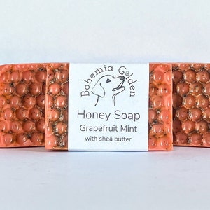 Grapefruit Mint Honey Soap with Shea Butter, Natural Body Soap, Artificial Fragrance Free, Palm Oil Free, Honeycomb Soap