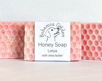Lotus Honey Soap with Shea Butter, Natural Body Soap, Artificial Fragrance Free, Palm Oil Free, Honeycomb Soap
