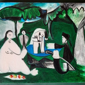 Hand painted reproduction.&quot;After Manet&#39;s &quot;Luncheon on grass&quot;, 1960-1961. Pablo Picasso.