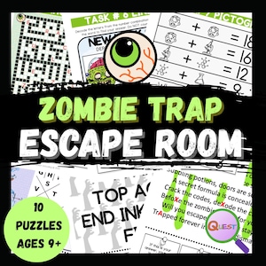 Zombie Trap Escape Room Game Word Puzzles, Secret Codes, Printable Party Game for Kids, Mystery Clues, Summer Party Game, Classroom Activity