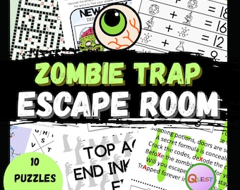 Zombie Trap Escape Room Game Word Puzzles, Secret Codes, Printable Party Game for Kids, Mystery Clues, Summer Party Game, Classroom Activity