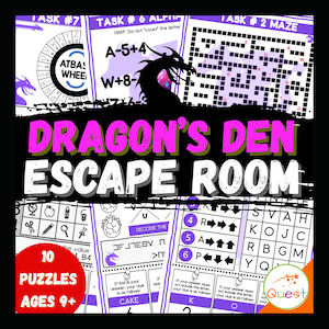 Dragon’s Den Escape Room, Printable Party Game for Kids, Puzzles, Secret Codes, Classroom Party, Family Game Night, Mystery Adventure