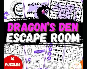 Escape Room de la Guarida del Dragón, juego imprimible para fiestas infantiles, rompecabezas, códigos secretos, fiesta en el aula, noche de juegos en familia, aventura misteriosa