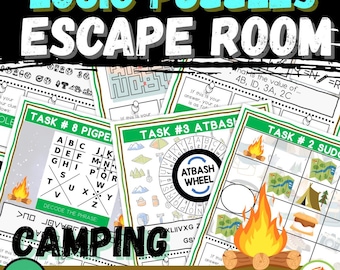 Camping Escape Room, Printable Summer Logic Puzzle Game for Kids, Campfire Mystery, Secret Codes, Classroom or Family Activity