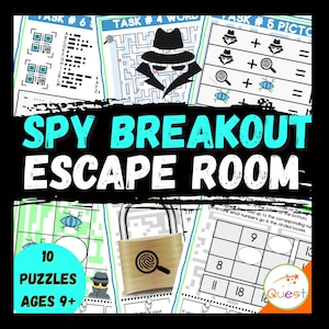 Spy Breakout Escape Room, Printable Party Game for Kids, Secret Codes, Puzzles, Mystery Words, Classroom Activity, Family Game