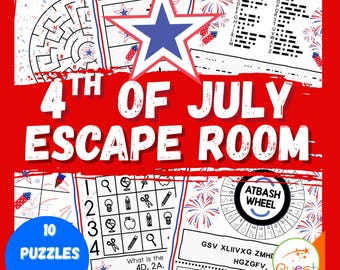 Escape Room per il 4 luglio, gioco di società stampabile per bambini, codici segreti, puzzle, attività in classe, gioco per famiglie