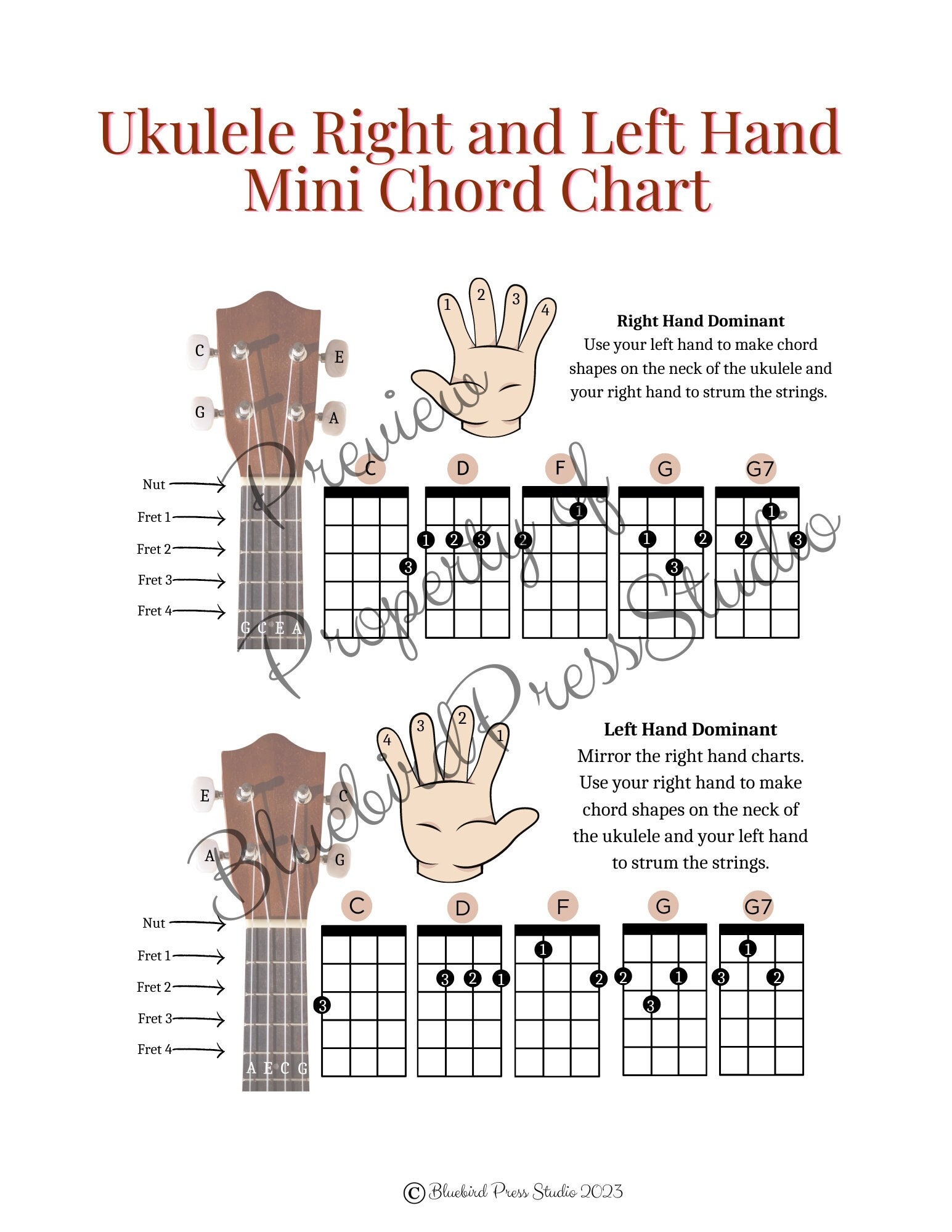 Ukulele Chord Chart for Right and Left Hands With Visuals for - Etsy Canada