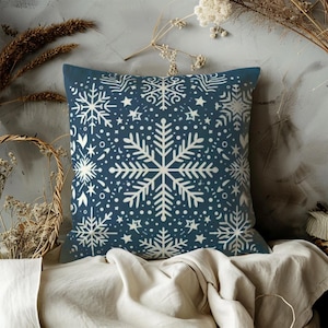 Christmas Snow Pillow, Adorable Snowflake Pillow, Holiday Decor, Bedroom Pillow, Snow Lover Gifts, Winter Wonderland