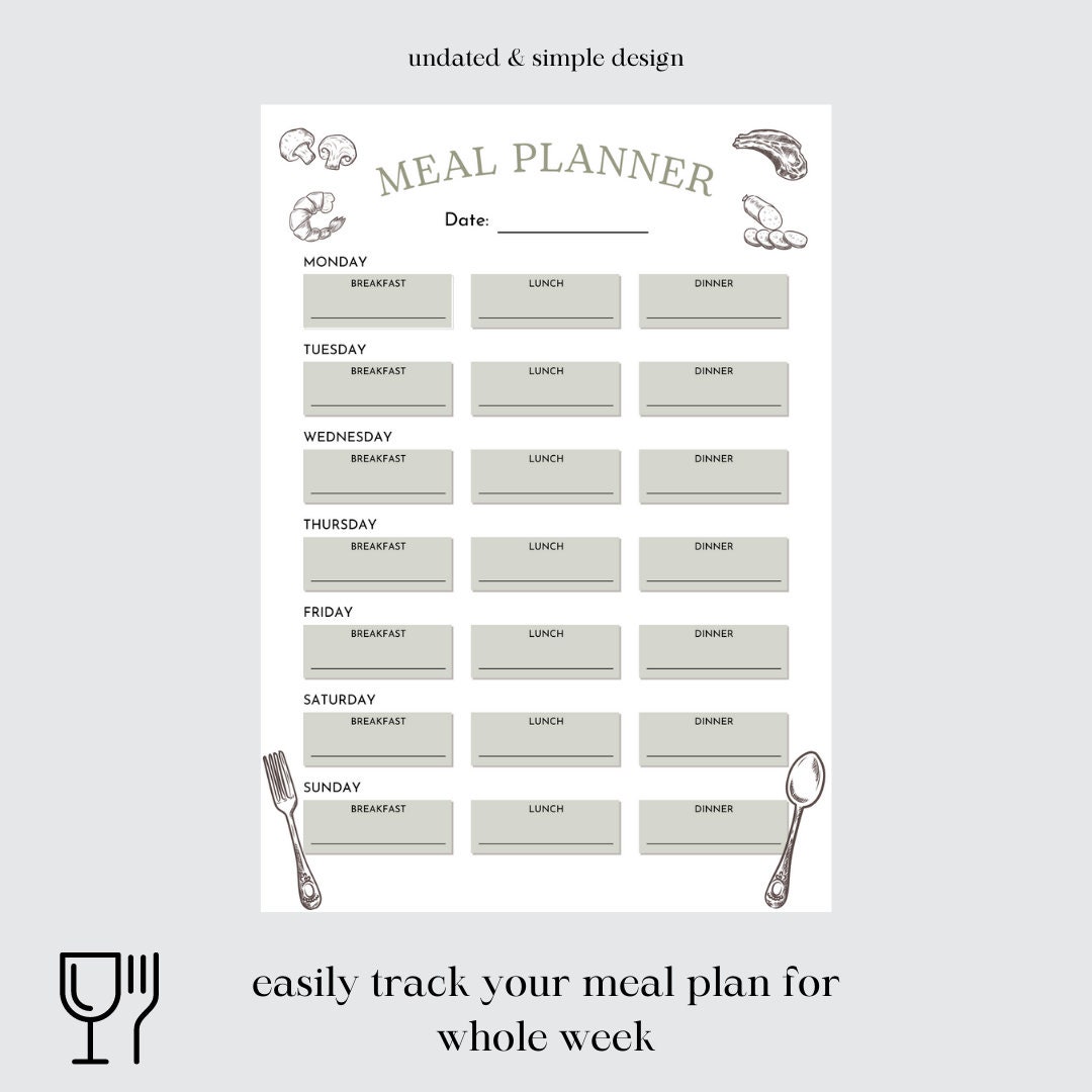 Printable Weekly Meal Planner Landscape Food Diary Meal - Etsy