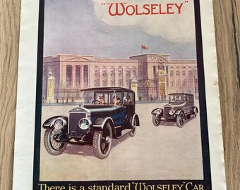 Wolseley Car original full page advertisement from 1922 magazine the Graphic plus other items