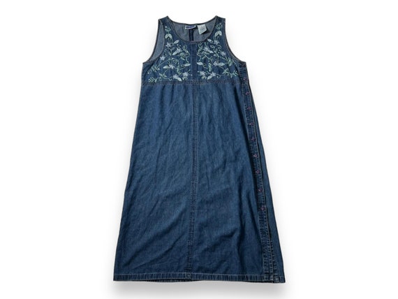Vintage 1990s dark wash sleeveless maxi dress wit… - image 1