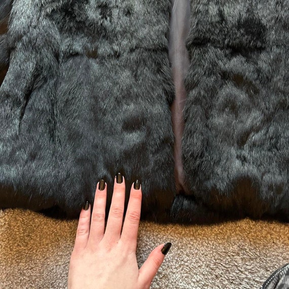 Vintage 1980s black genuine rabbit fur satin line… - image 2