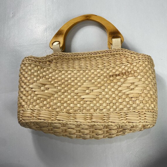 Vintage 1990s wooden woven basket style handbag w… - image 4