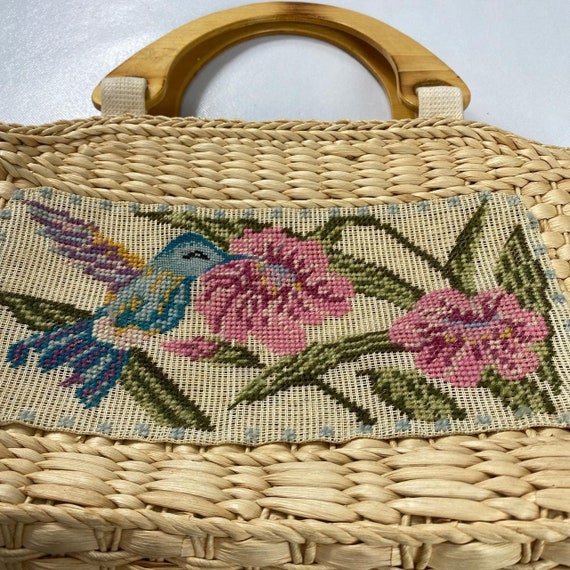 Vintage 1990s wooden woven basket style handbag w… - image 2