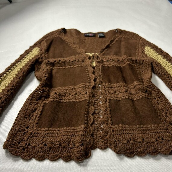 Crochet brown/cream fairycore bell-sleeve front t… - image 2