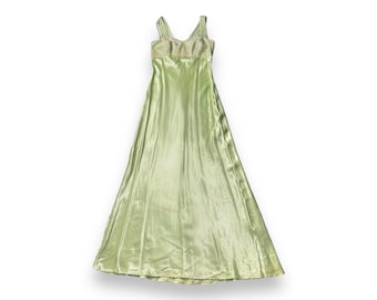 Vintage 1990s lime green satin maxi dress with iridescent sequins