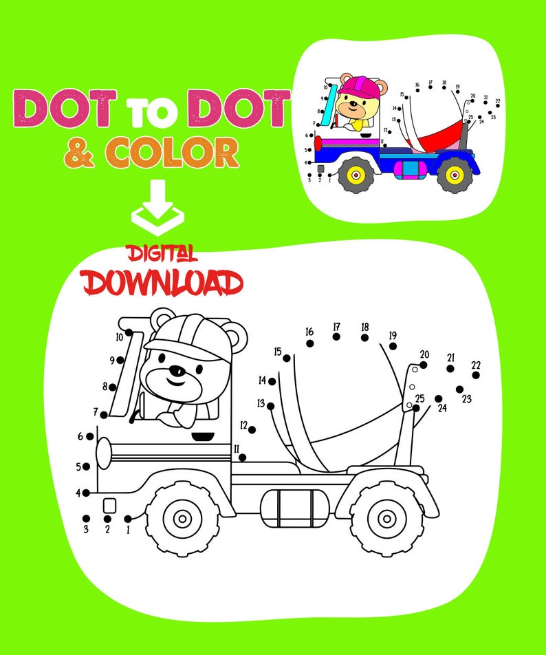 20 Dot-to-dot Coloring Pages Printable Dot-to-dot Construction Connect ...