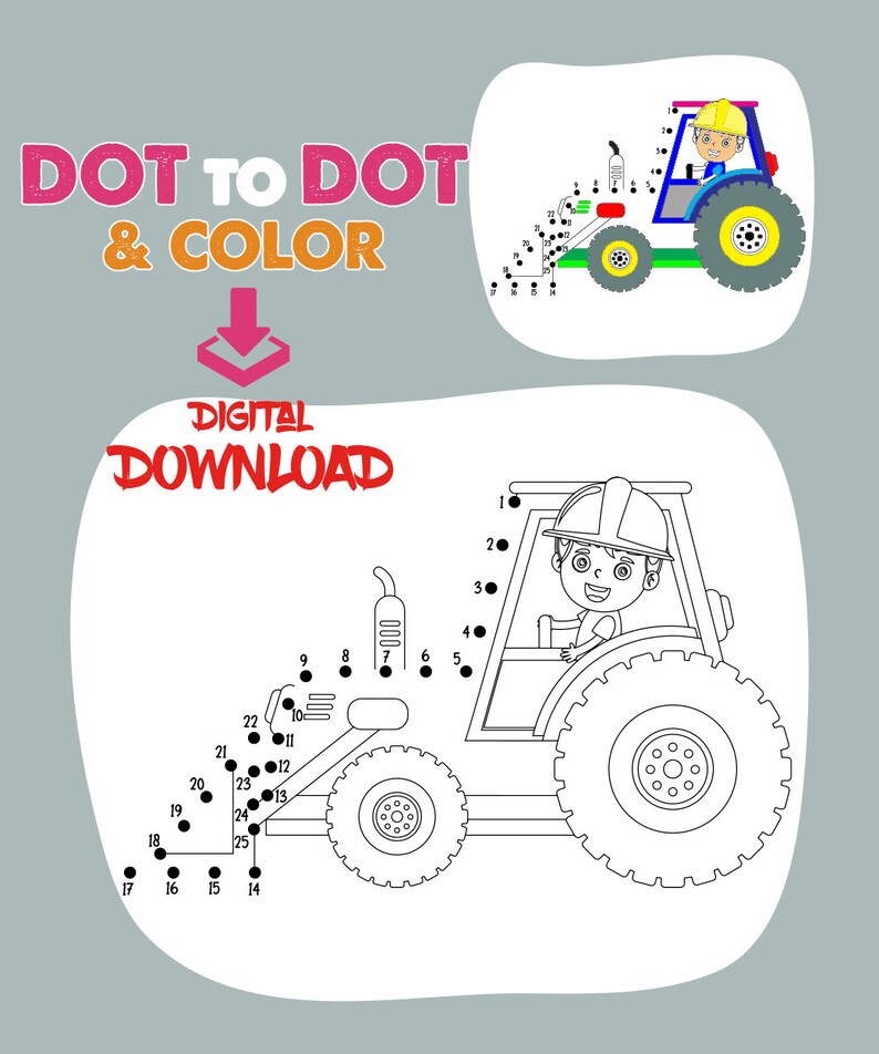 20 Dot-to-dot Coloring Pages Printable Dot-to-dot Construction Connect ...