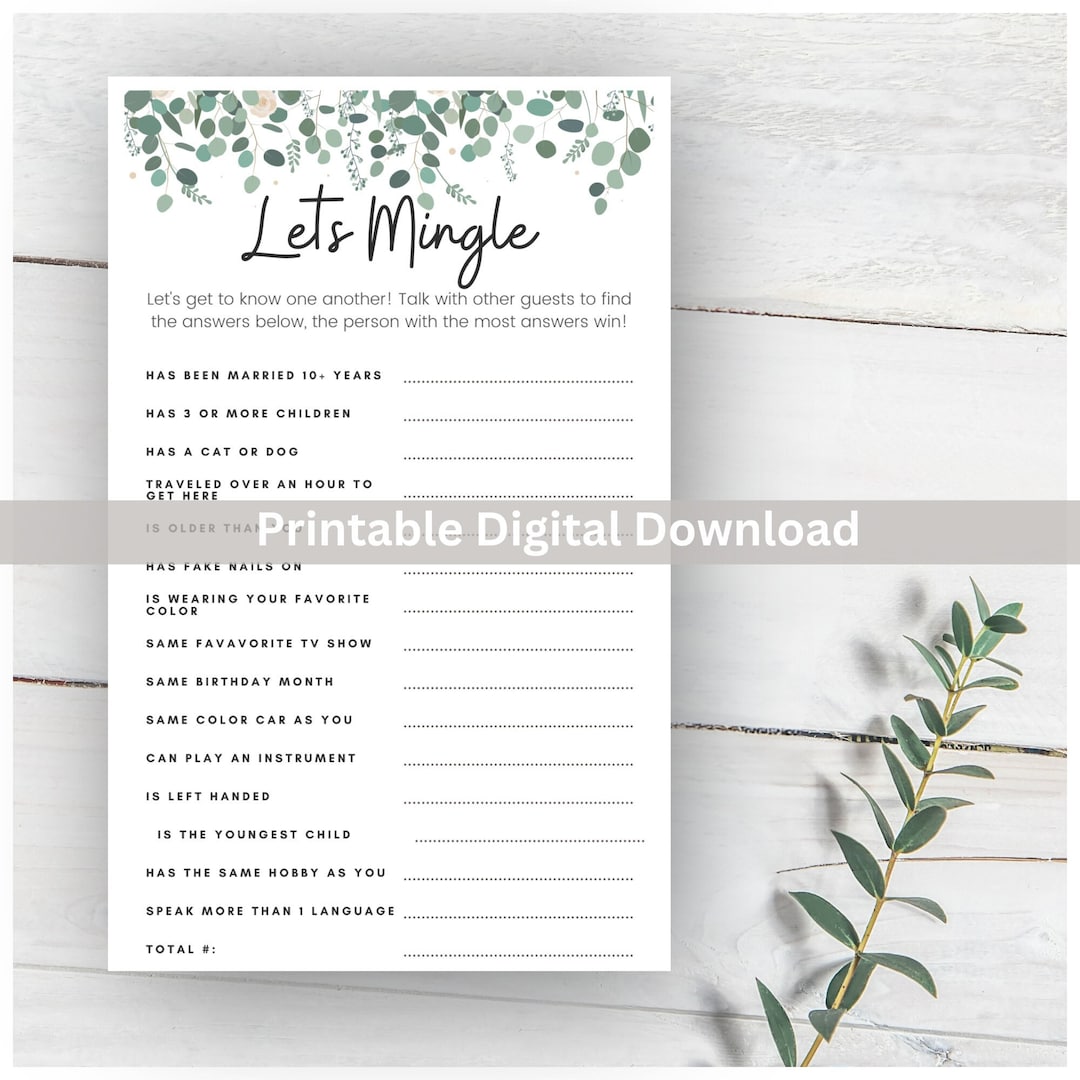 Let's Mingle Bridal Shower / Baby Shower Game Digital Download