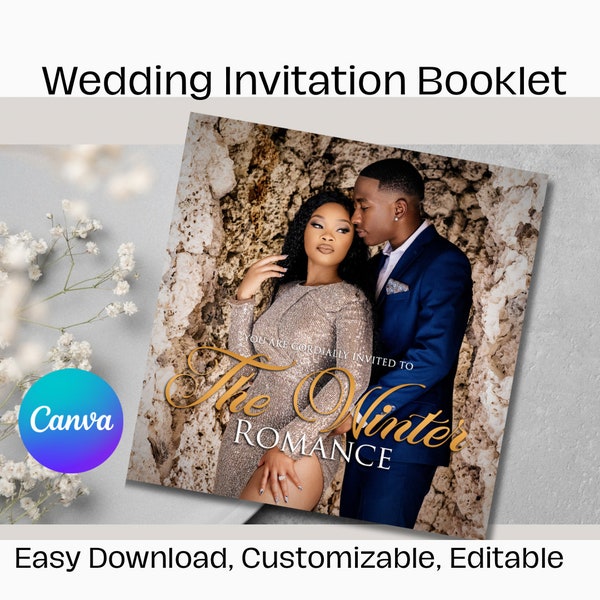 Wedding invitation booklet editable customizable Canva template