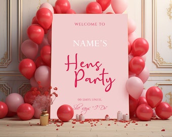 BLUSH PINK Hen Party Welcome Sign, A1, A2, A3 or A4, Bridal Shower Welcome Sign, Hen Do Welcome Sign, Hen Party Décor, Printed Sign, Wedding