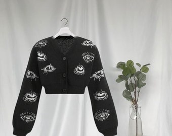 Glamour in Shadows: Gothic Eyed Knit Cardigan for All Occasions