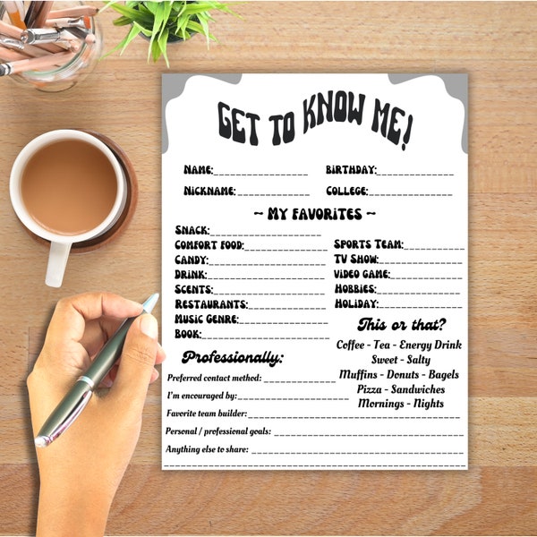 Team Building Get to Know Me Questionnaire Printable - Etsy