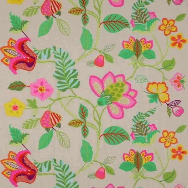 Manuel Canovas Fabric Remnant Kaliska Rose Indien 04818/01 Embroidered Floral Linen 108" x 23"