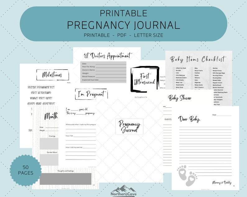 Ultimate Pregnancy Journal - Printable Modern &amp; Elegant Pregnancy Planner, Appointments, Monthly ...