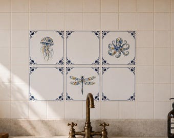 Conjunto de 6 azulejos decorativos de cerâmica