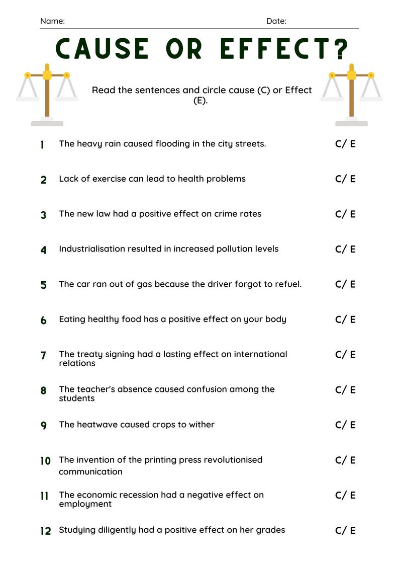 Cause or Effect Activity - Etsy