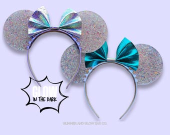 Sparkly Mickey Ears | Glowing Glitter Ears | Glow in the Dark | Mouse Ears Headband | Adult Ears Headband | Disney Essentials